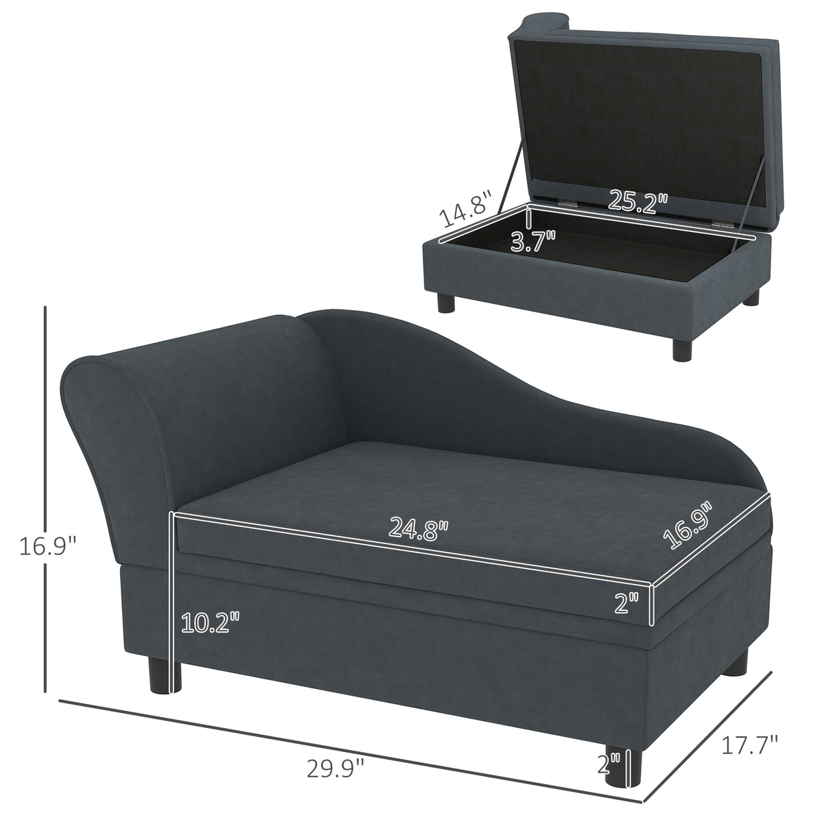 Pet Sofa Bed Couch with Storage, Pet Sofa for Small Dogs (Dark Gray)