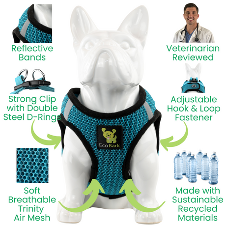 EcoBark Step In Dog Harness - Teacup & Small Breeds- Reflective Soft Mesh Harness for Teacup, Small Dogs and Puppies / Aqua Sport EcoBark Pet Supplies