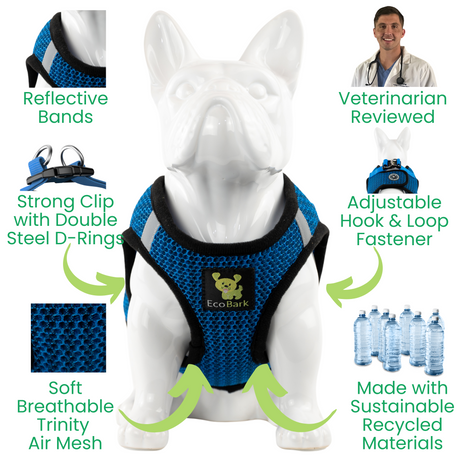 EcoBark Step In Dog Harness - Teacup & Small Breeds- Reflective Soft Mesh Harness for Teacup, Small Dogs and Puppies / Bright Blue Sport EcoBark Pet Supplies