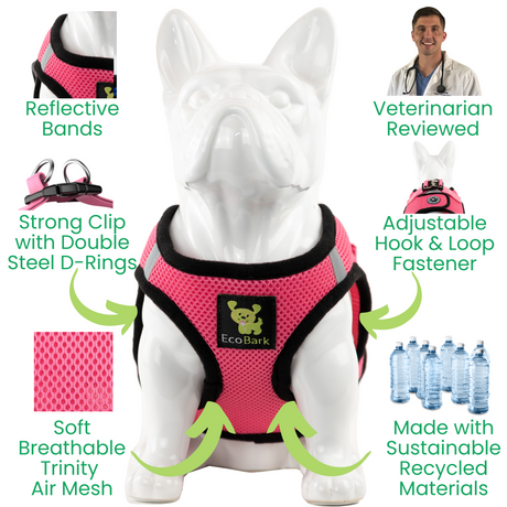 EcoBark Step In Dog Harness - XXXS to Medium Breeds- Reflective Soft Mesh Harness for Teacup, Small Dogs and Puppies / Bubblegum Pink