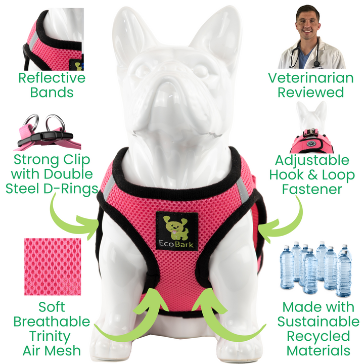 EcoBark Bubblegum Pink Step In Dog Harness - Reflective Soft Mesh Harness for Teacup, Small Dogs and Puppies