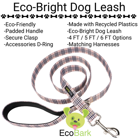 EcoBark Tan Plaid Dog Leash- Padded Comfort Grip Leash - 4ft, 5ft, and 6ft Leash for Small and Medium Dogs EcoBark Pet Supplies