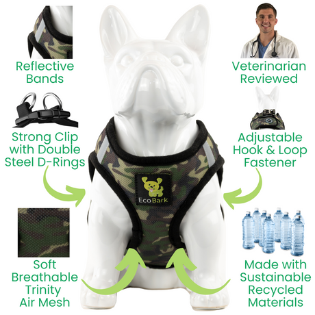 EcoBark Step In Dog Harness - Teacup & Small Breeds- Reflective Soft Mesh Harness for Teacup, Small Dogs and Puppies / Camouflage EcoBark Pet Supplies