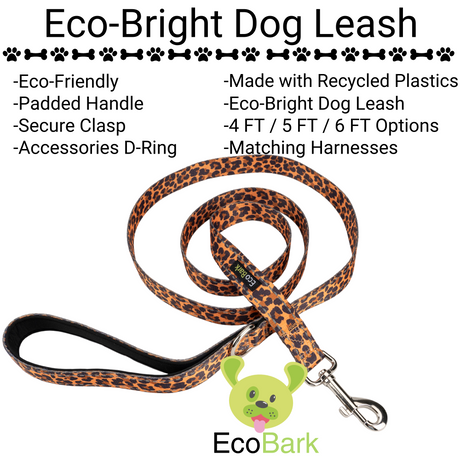 EcoBark Cheetah Dog Leash- Padded Comfort Grip Leash - 4ft, 5ft, and 6ft Leash for Small and Medium Dogs EcoBark Pet Supplies
