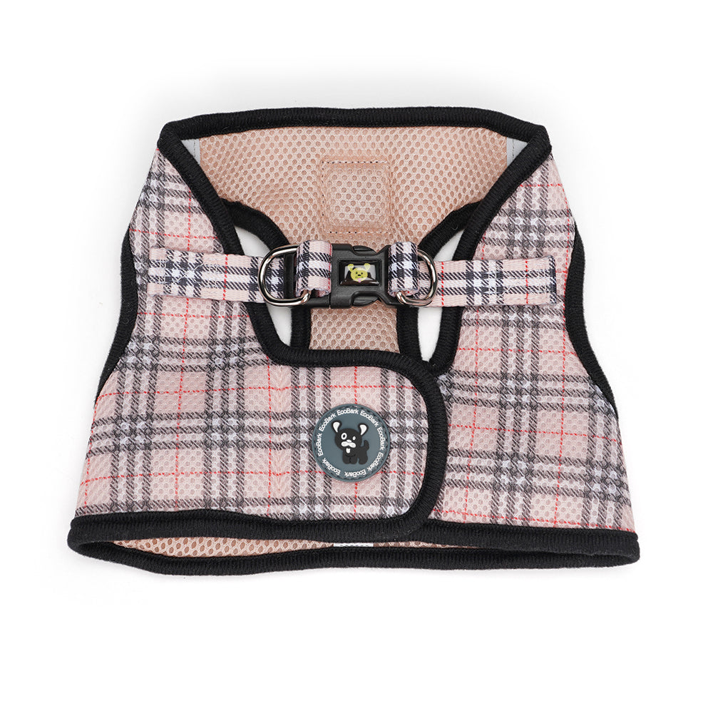 EcoBark Step In Dog Harness - XXXS to Small Breeds- Reflective Soft Mesh Harness for Teacup, Small Dogs and Puppies / Beige Plaid