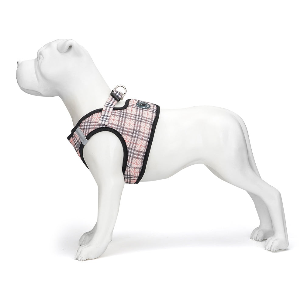 EcoBark Step In Dog Harness - XXXS to Small Breeds- Reflective Soft Mesh Harness for Teacup, Small Dogs and Puppies / Beige Plaid