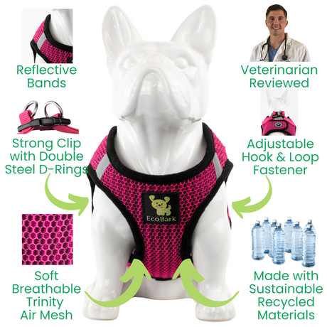 EcoBark Fuchsia Step In Dog Harness - Reflective Soft Mesh Harness for Teacup, Small Dogs and Puppies / Fuchsia Sport EcoBark Pet Supplies
