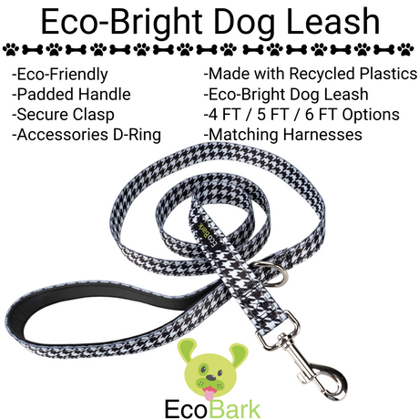 EcoBark Houndstooth Dog Leash- Padded Comfort Grip Leash - 4ft, 5ft, and 6ft Leash for Small and Medium Dogs EcoBark Pet Supplies
