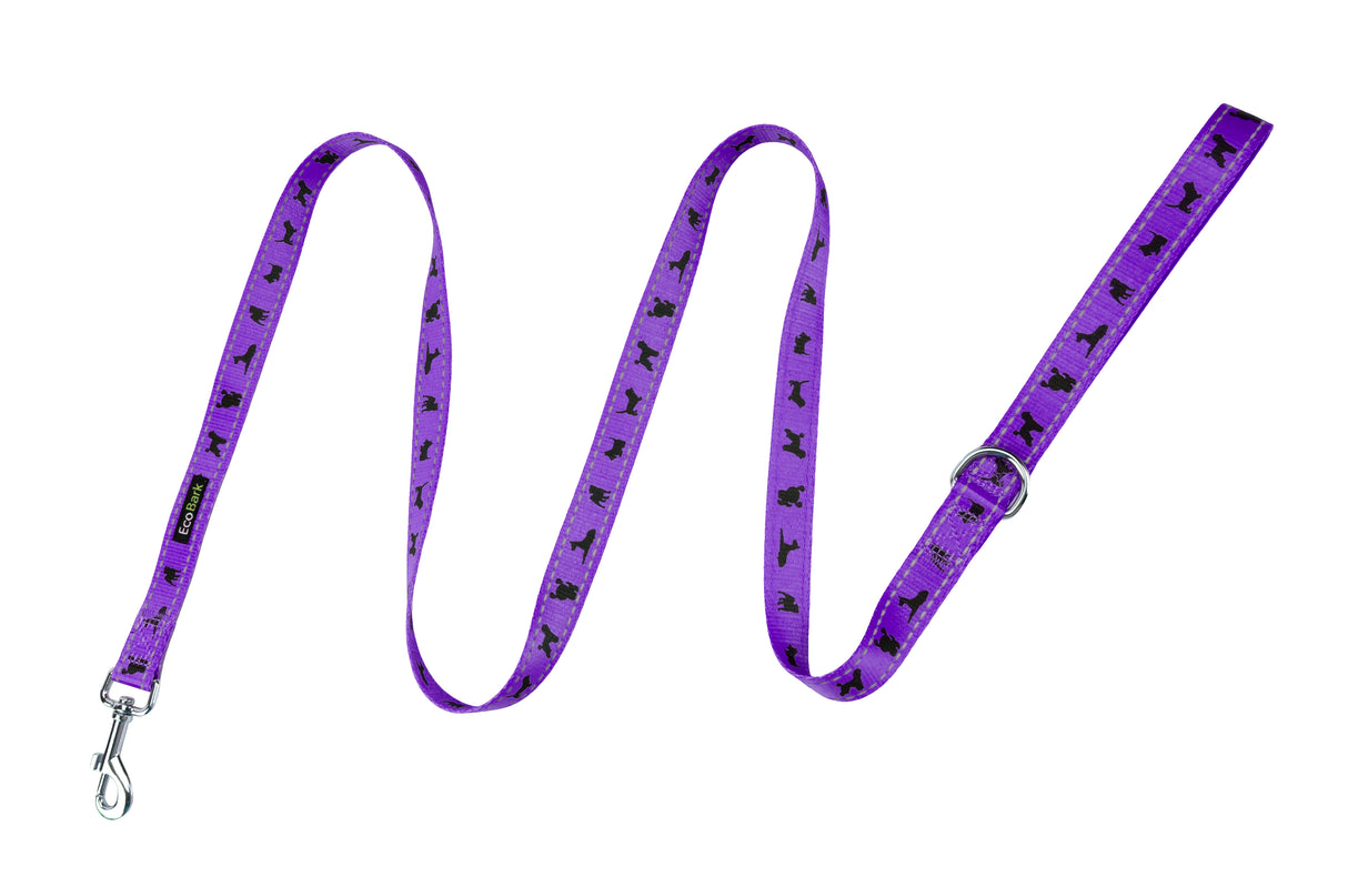 EcoBark Purple Dog Leash- Padded Comfort Grip Leash Dog Pattern - 4ft, 5ft, and 6ft for XS, Small, and Medium Dogs