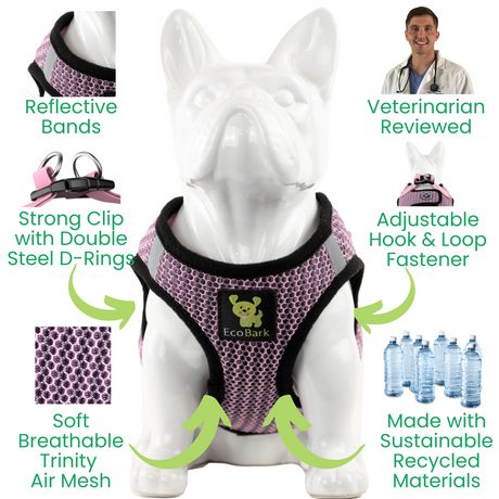 EcoBark Step In Dog Harness - Teacup & Small Breeds- Reflective Soft Mesh Harness for Teacup, Small Dogs and Puppies / Lilac Pink EcoBark Pet Supplies