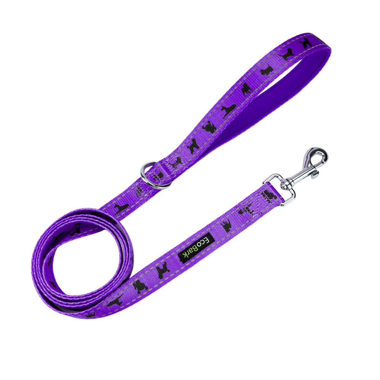 EcoBark Purple Dog Leash- Padded Comfort Grip Leash Dog Pattern - 4ft, 5ft, and 6ft for XS, Small, and Medium Dogs