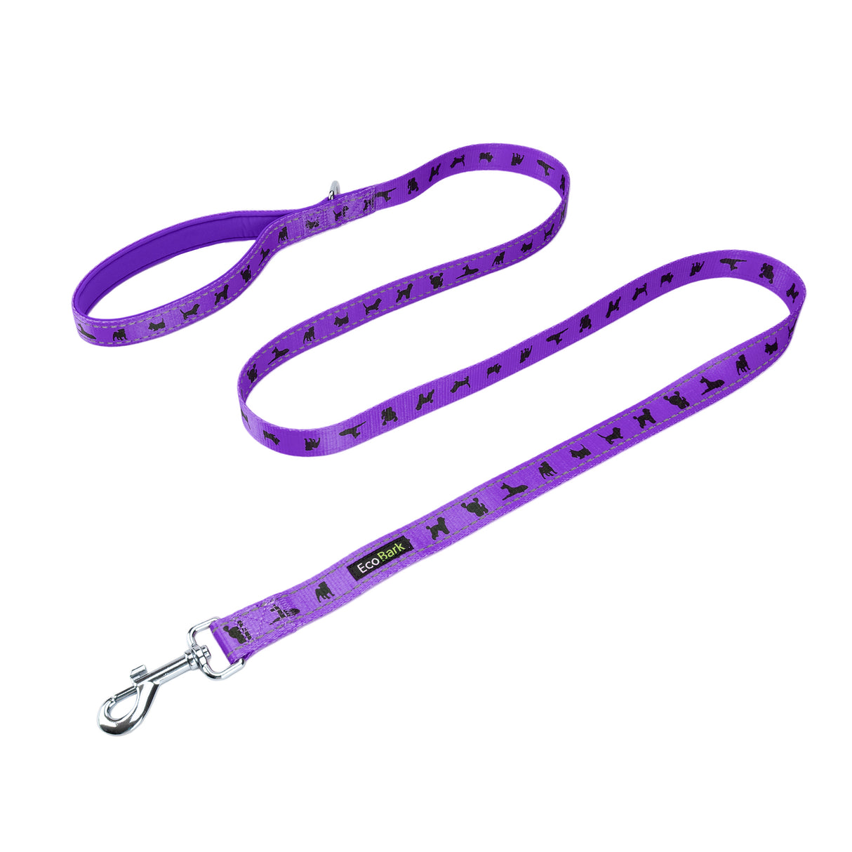 EcoBark Purple Dog Leash- Padded Comfort Grip Leash Dog Pattern - 4ft, 5ft, and 6ft for XS, Small, and Medium Dogs