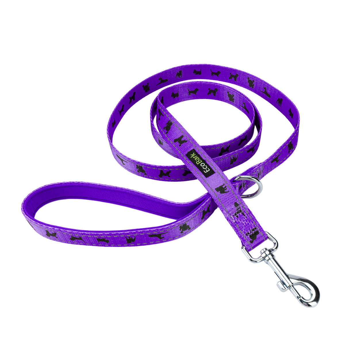 EcoBark Purple Dog Leash- Padded Comfort Grip Leash Dog Pattern - 4ft, 5ft, and 6ft for XS, Small, and Medium Dogs