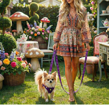 EcoBark Purple Dog Leash- Padded Comfort Grip Leash Dog Pattern - 4ft, 5ft, and 6ft for XS, Small, and Medium Dogs