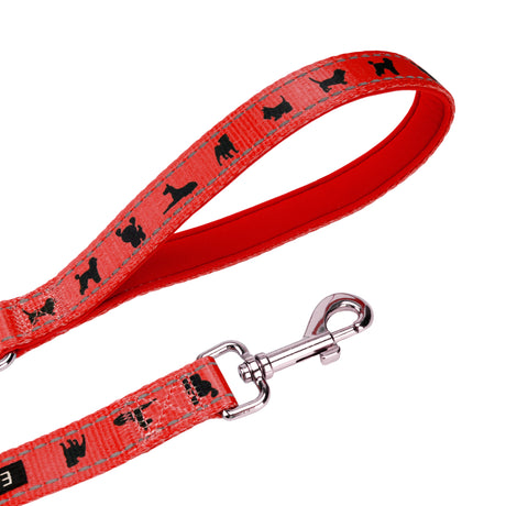 EcoBark Cherry Red Dog Leash- Padded Comfort Grip Leash with Dog Pattern - 4 ft, 5 ft, and 6 ft Leash for Small and Medium Dogs