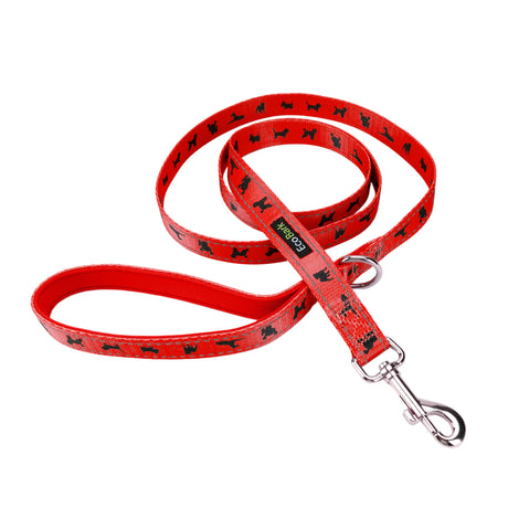 EcoBark Cherry Red Dog Leash- Padded Comfort Grip Leash with Dog Pattern - 4 ft, 5 ft, and 6 ft Leash for Small and Medium Dogs EcoBark Pet Supplies