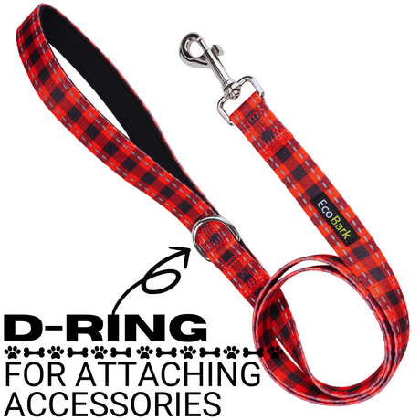 Red Plaid Dog Leash by EcoBark - Buffalo Check Padded Comfort Grip Leash for Dogs - 4ft, 5ft, and 6ft Leash for Small and Medium Dogs EcoBark Pet Supplies