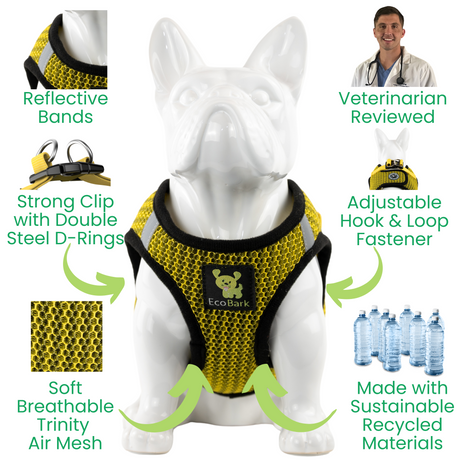 EcoBark Step In Dog Harness - Teacup & Small Breeds- Reflective Soft Mesh Harness for Teacup, Small Dogs and Puppies / Yellow Sport EcoBark Pet Supplies