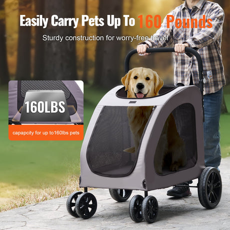 Pet Stroller 4-Wheels Dog Stroller Carrier 160lbs Weight Capacity Portable EcoBark Pet Supplies
