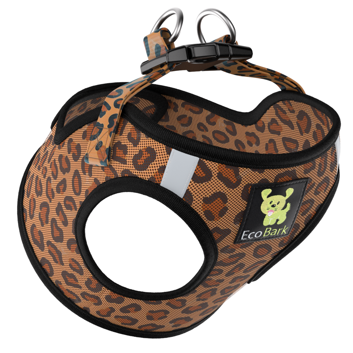 Cheetah Print EcoBark Step-In Dog Harness with Reflective Strips and Soft Breathable Mesh for XXS Small Dogs and Puppies