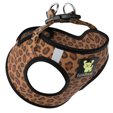 Cheetah Print EcoBark Step-In Dog Harness with Reflective Strips and Soft Breathable Mesh for XXS Small Dogs and Puppies