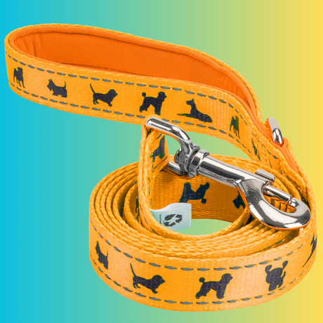 EcoBark Yellow Dog Leash- Padded Comfort Grip Padded Leash Dog Pattern - 4ft, 5ft, and 6ft Leash for Small and Medium Dogs EcoBark Pet Supplies