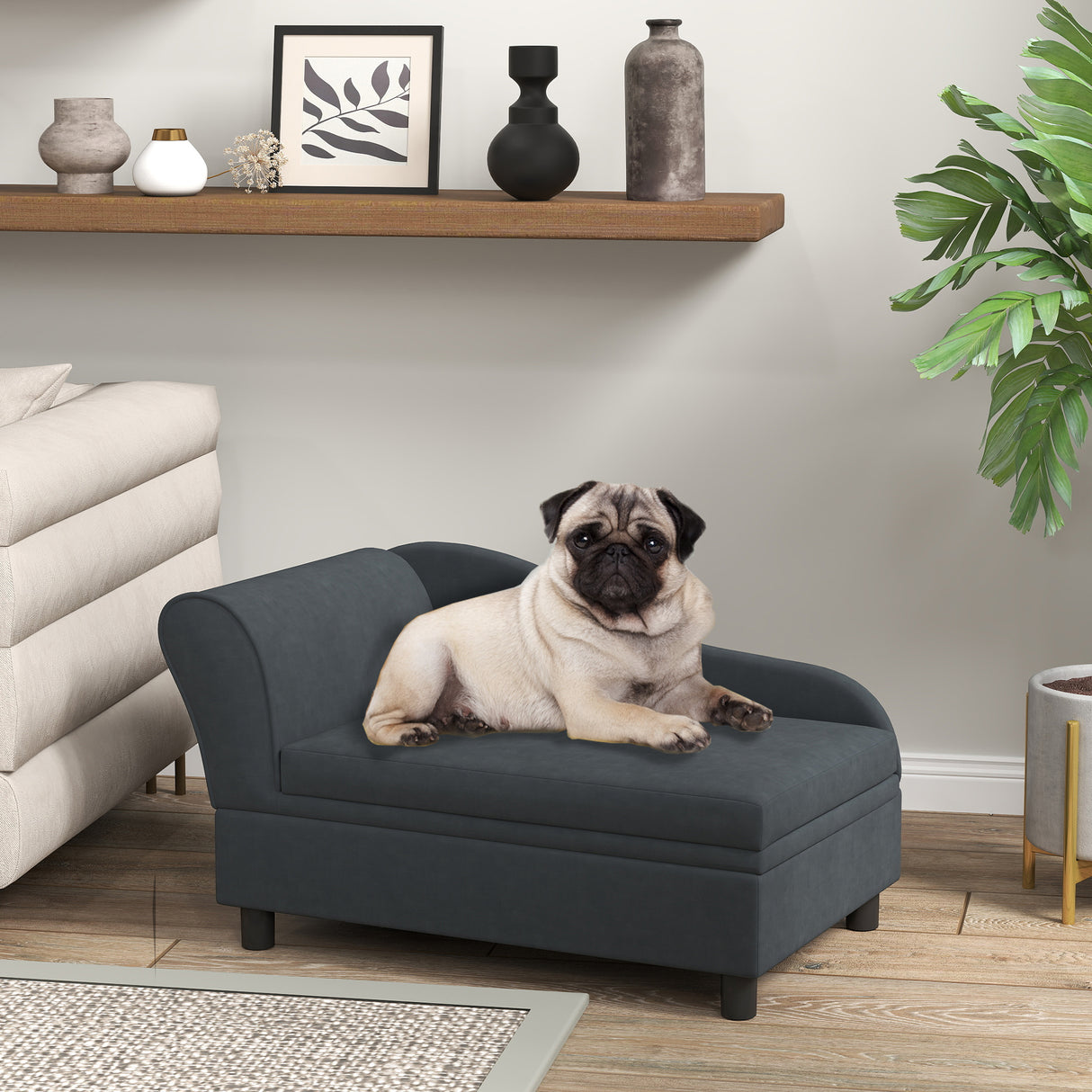 Pet Sofa Bed Couch with Storage, Pet Sofa for Small Dogs (Dark Gray)