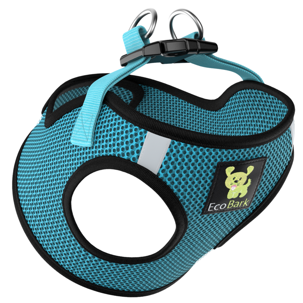 EcoBark Step In Dog Harness - XXXS to Small Breeds- Reflective Soft Mesh Harness for Teacup, Small Dogs and Puppies / Aqua Sport