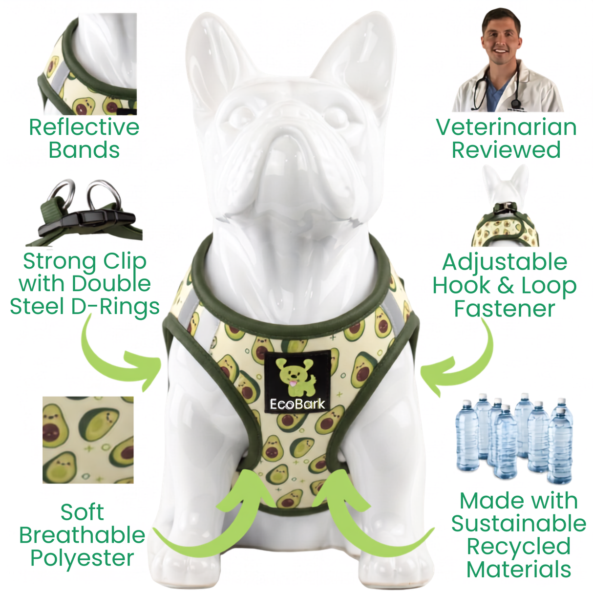 Avocado Dog Harness - Teacup & Small Breeds- Step-In Reflective Soft Harness for Teacup, Small Dogs and Puppies / Avocado