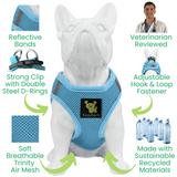 EcoBark Sky Blue Step In Dog Harness - Rapid Fastener Reflective Soft Mesh for XXXS to Small Dogs and Puppies