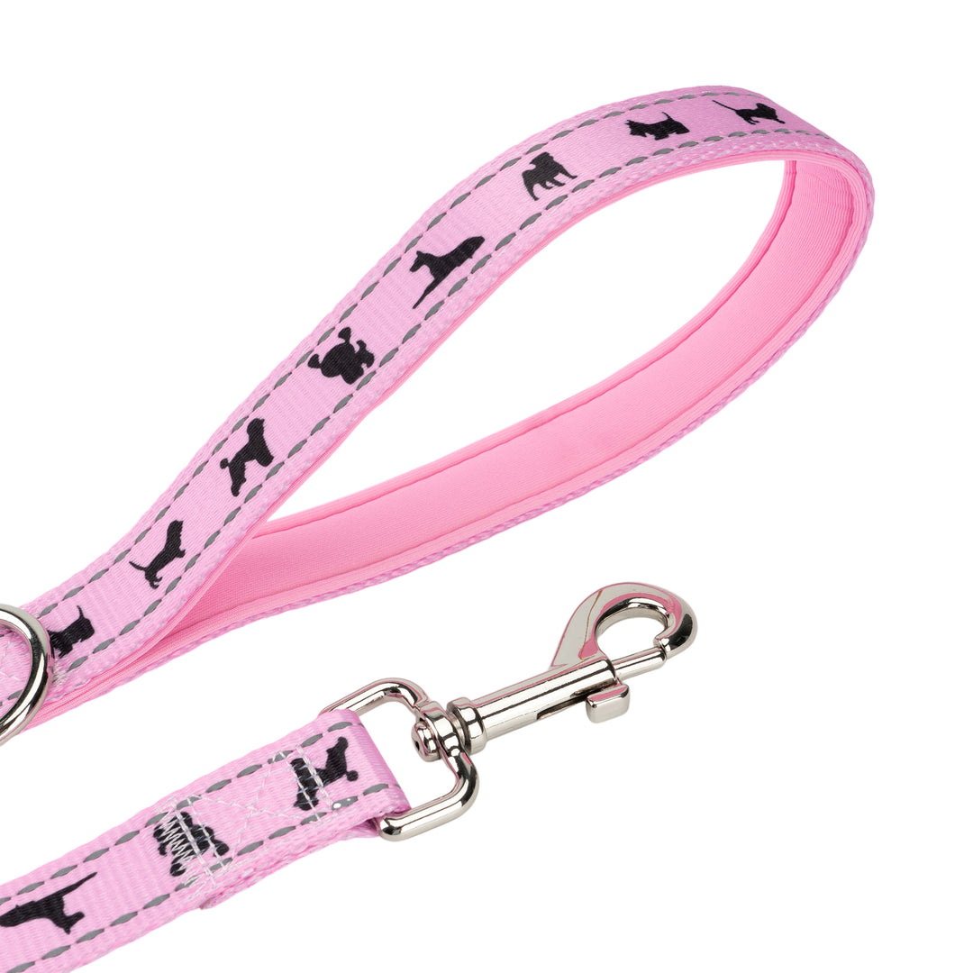 BABY PINK DOG LEASH- ECOBARK- COMFORT GRIP PADDED LEASH WITH LIGHT PALE PINK DOG PATTERN DESIGN 5FT FOR SMALL AND MEDIUM DOGS