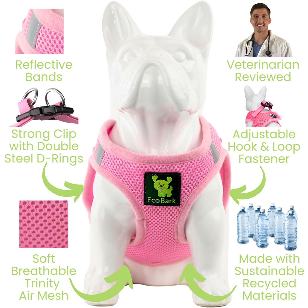 EcoBark Step In Dog Harness - Reflective Soft Mesh Halter - Teacup to Small Dogs - Baby Pink