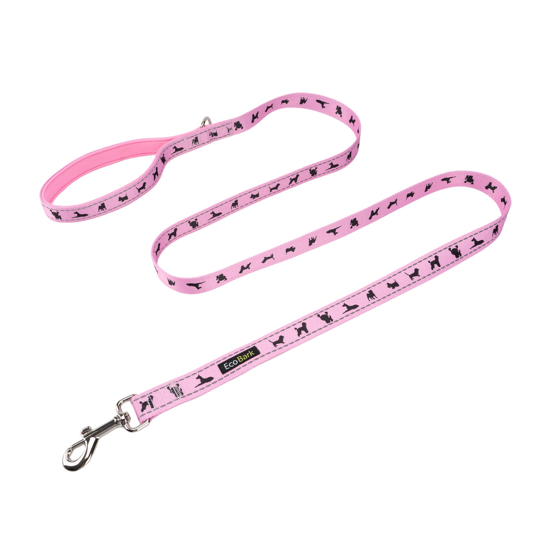 BABY PINK DOG LEASH- ECOBARK- COMFORT GRIP PADDED LEASH WITH LIGHT PALE PINK DOG PATTERN DESIGN 5FT FOR SMALL AND MEDIUM DOGS