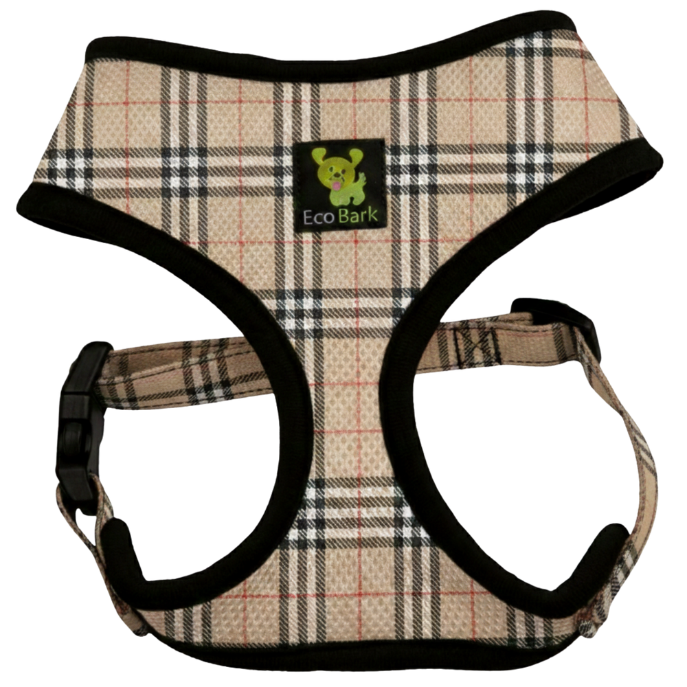 EcoBark Beige Plaid Dog Harness- Over-the-Head Dog Vest Halter for Small to Medium Dogs, and Puppies