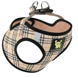 EcoBark Step In Dog Harness - XXXS to Small Breeds- Reflective Soft Mesh Harness for Teacup, Small Dogs and Puppies / Beige Plaid