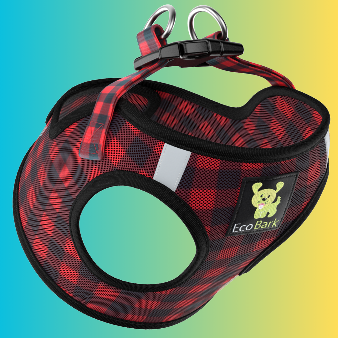 Plaid Dog Harness Buffalo Check- EcoBark Step In Dog Vest Halter Rapid Fastener Reflective Tartan Dog Vest Halter Soft Mesh for Small Dogs and Puppies
