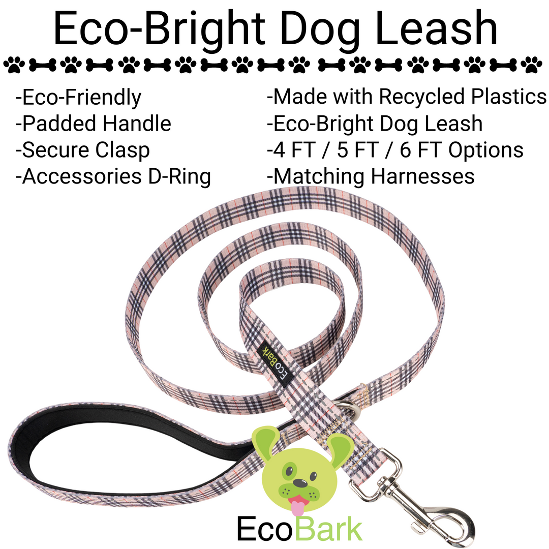 EcoBark Tan Plaid Dog Leash- Padded Comfort Grip Leash - 4ft, 5ft, and 6ft Leash for Small and Medium Dogs