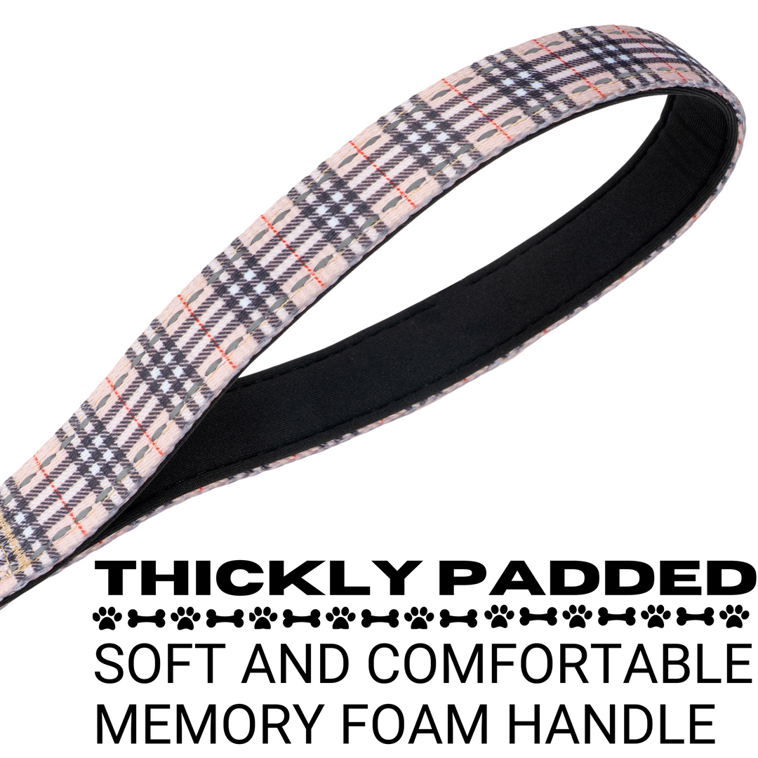 EcoBark Tan Plaid Dog Leash- Padded Comfort Grip Leash - 4ft, 5ft, and 6ft Leash for Small and Medium Dogs