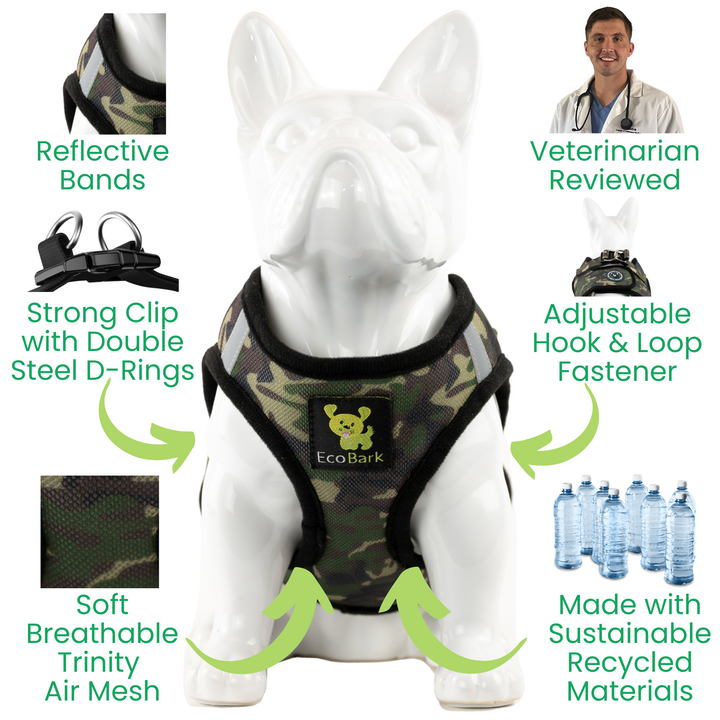 EcoBark Camo Step In Dog Harness - Reflective Soft Mesh Harness for Teacup, Small Dogs and Puppies
