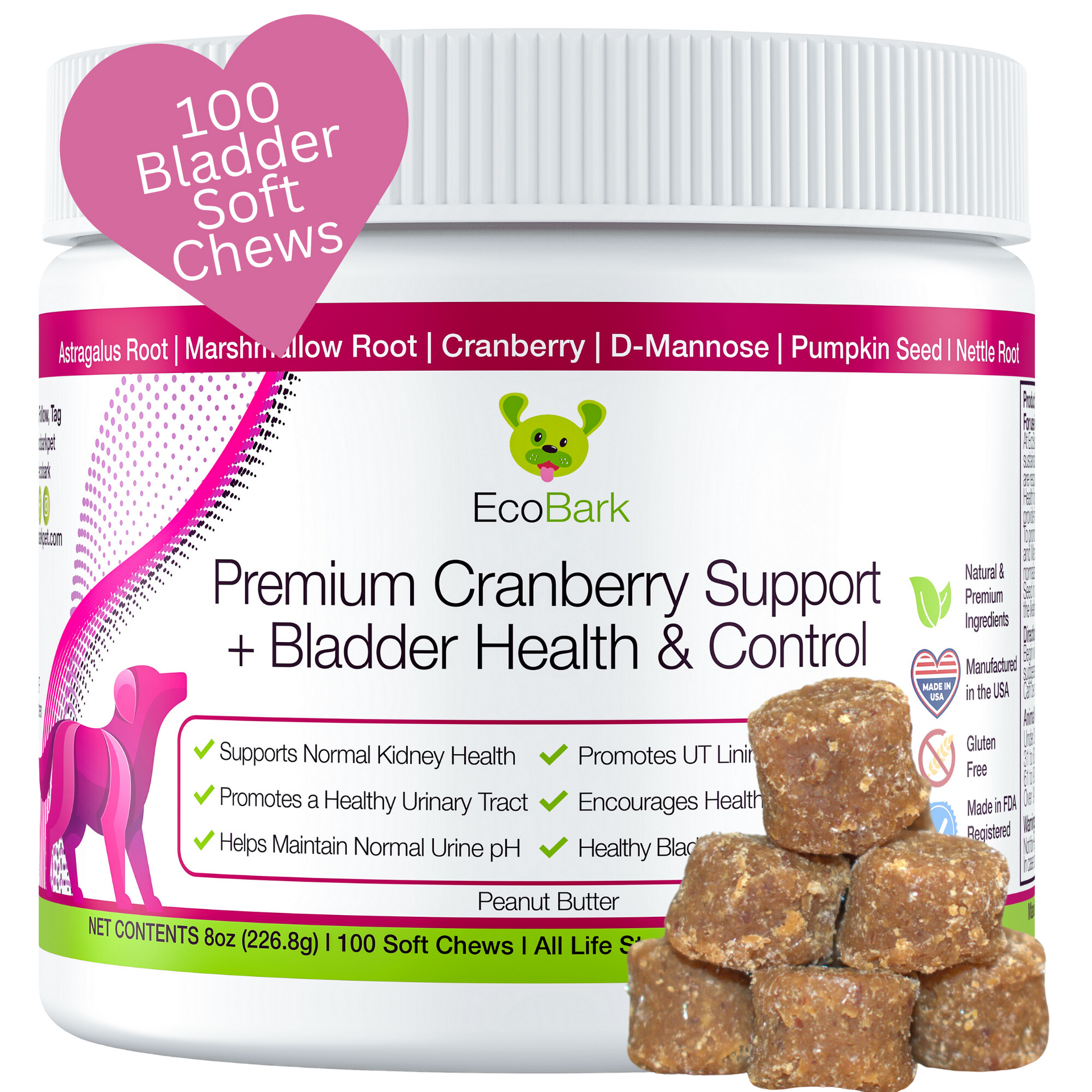 EcoBark Natural Urinary Tract Cranberry Supplements for Dogs