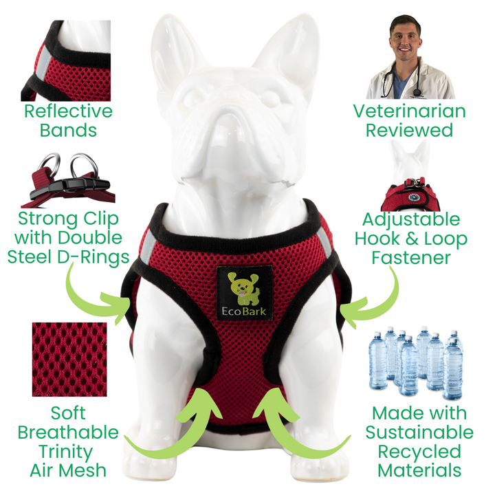 EcoBark Burgundy Step In Dog Harness - Reflective Soft Mesh Harness for Teacup, Small Dogs, and Puppies