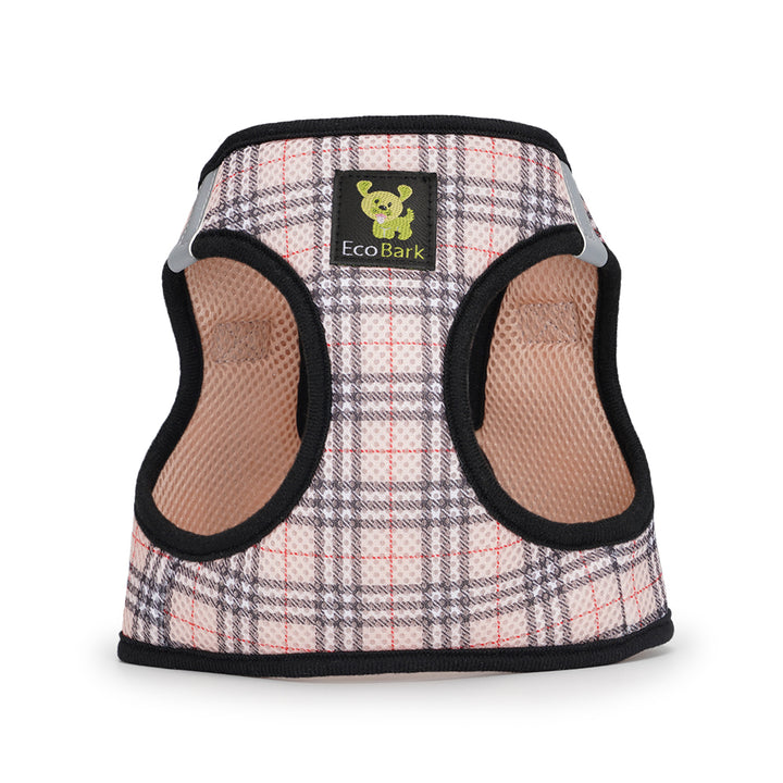 Beige Plaid Step In Dog Harness - Reflective Soft Mesh Halter - Teacup to Small Dogs - Beige Plaid