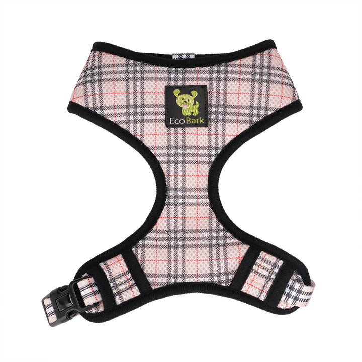 BEIGE PLAID DOG HARNESS - ECOBARK OVER-THE-HEAD DOG VEST HALTER TAN PLAID DOG VEST HALTER SOFT MESH FOR SMALL AND MEDIUM DOGS AND PUPPIES