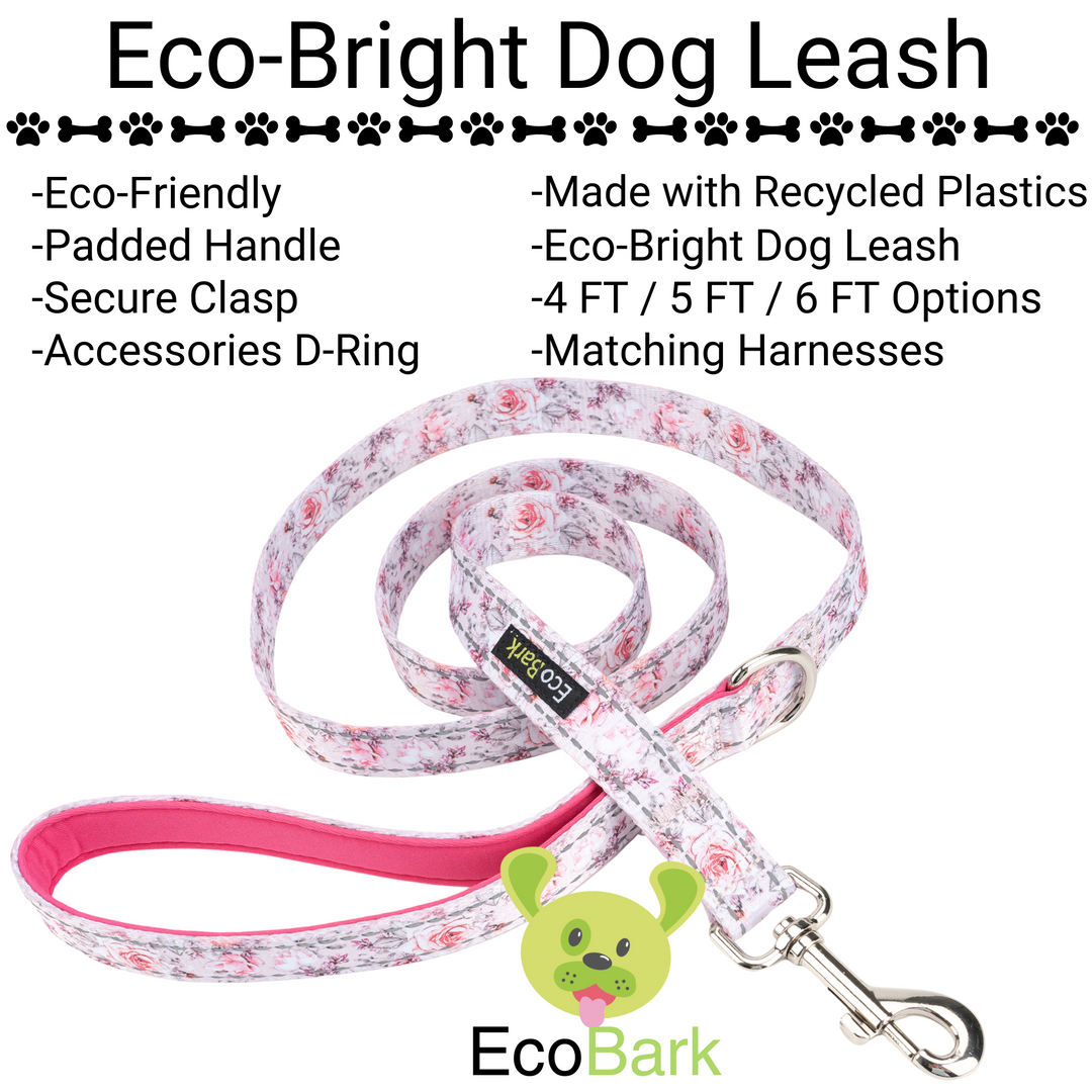 EcoBark French Floral Dog Leash- Padded Comfort Grip Leash - 4ft, 5ft, and 6ft Leash for Small and Medium Dogs