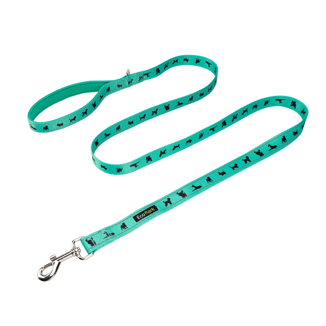 MINT TURQUOISE DOG LEASH- ECOBARK- MINT GREEN COMFORT GRIP PADDED LEASH WITH DOG PATTERN DESIGN 5FT FOR SMALL AND MEDIUM DOGS