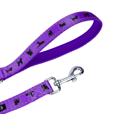 EcoBark Purple Dog Leash- Padded Comfort Grip Leash Dog Pattern - 4ft, 5ft, and 6ft  for XS, Small, and Medium Dogs