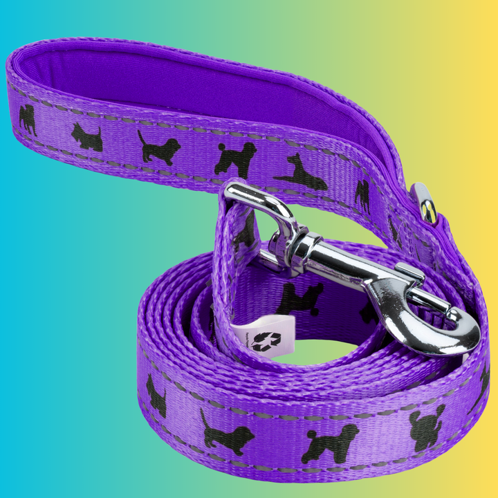 EcoBark Purple Dog Leash- Padded Comfort Grip Leash Dog Pattern - 5ft for Small and Medium Dogs