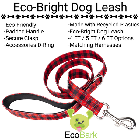 Red Plaid Dog Leash by EcoBark - Buffalo Check Padded Comfort Grip Leash for Dogs - 4ft, 5ft, and 6ft Leash for Small and Medium Dogs EcoBark Pet Supplies
