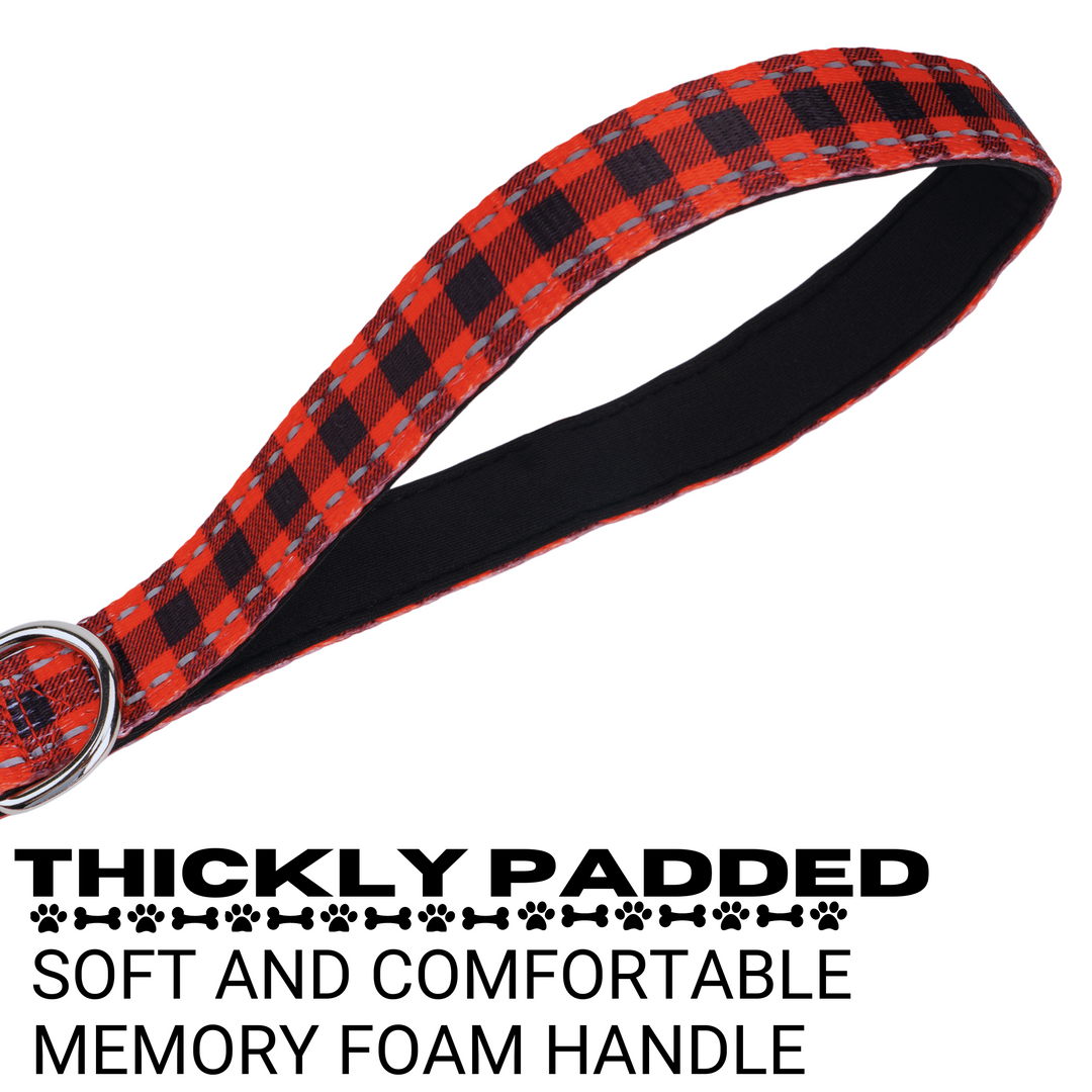 EcoBark Red Plaid Dog Leash- Padded Comfort Grip Leash - 4ft, 5ft, and 6ft Leash for Small and Medium Dogs