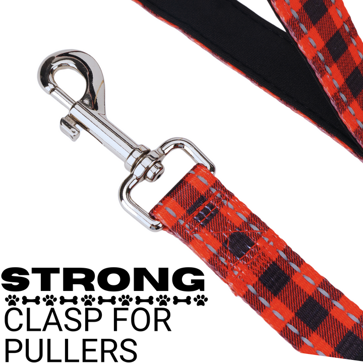 EcoBark Red Plaid Dog Leash- Padded Comfort Grip Leash - 4ft, 5ft, and 6ft Leash for Small and Medium Dogs